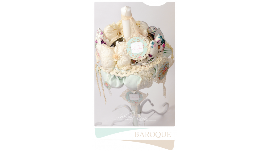 Lumanare de botez pentru fetite cu dantela vintage, 65x4 cm, Baroque 1
